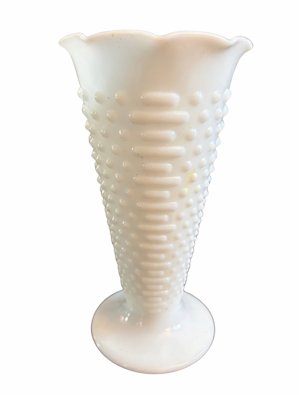 Vintage Anchor Hocking White Milk Glass Trumpet Pedestal Vase 9.5”